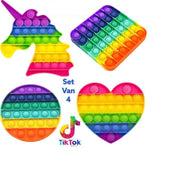 Pop it Fidget Regenboog Set 4 stuks: Unicorn - Hart - Vierkant - Rond - Rainbow - Tiktok