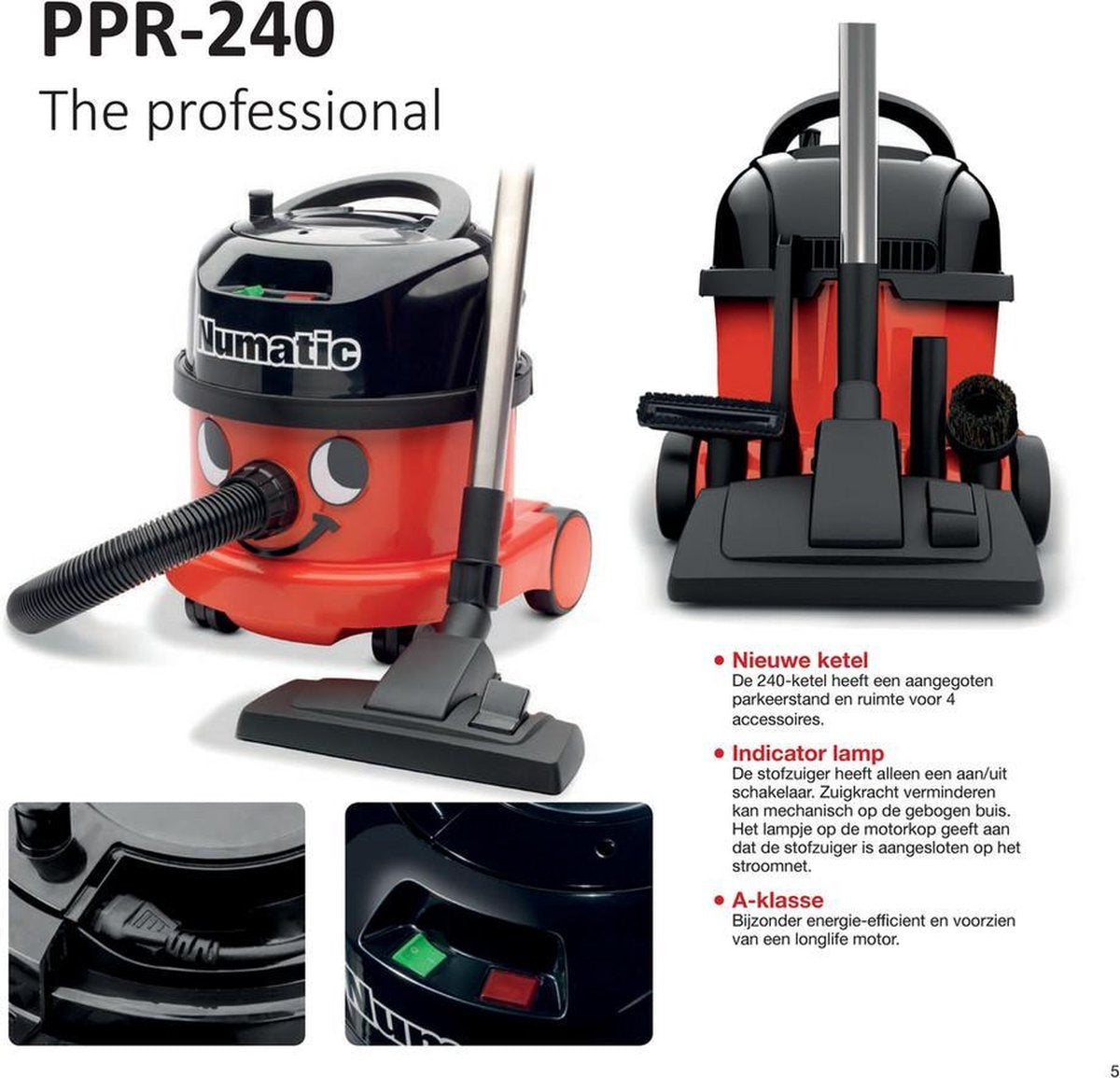 Numatic stofzuiger PPR 240-11 met kit AS0 Professional Rood/Zwart