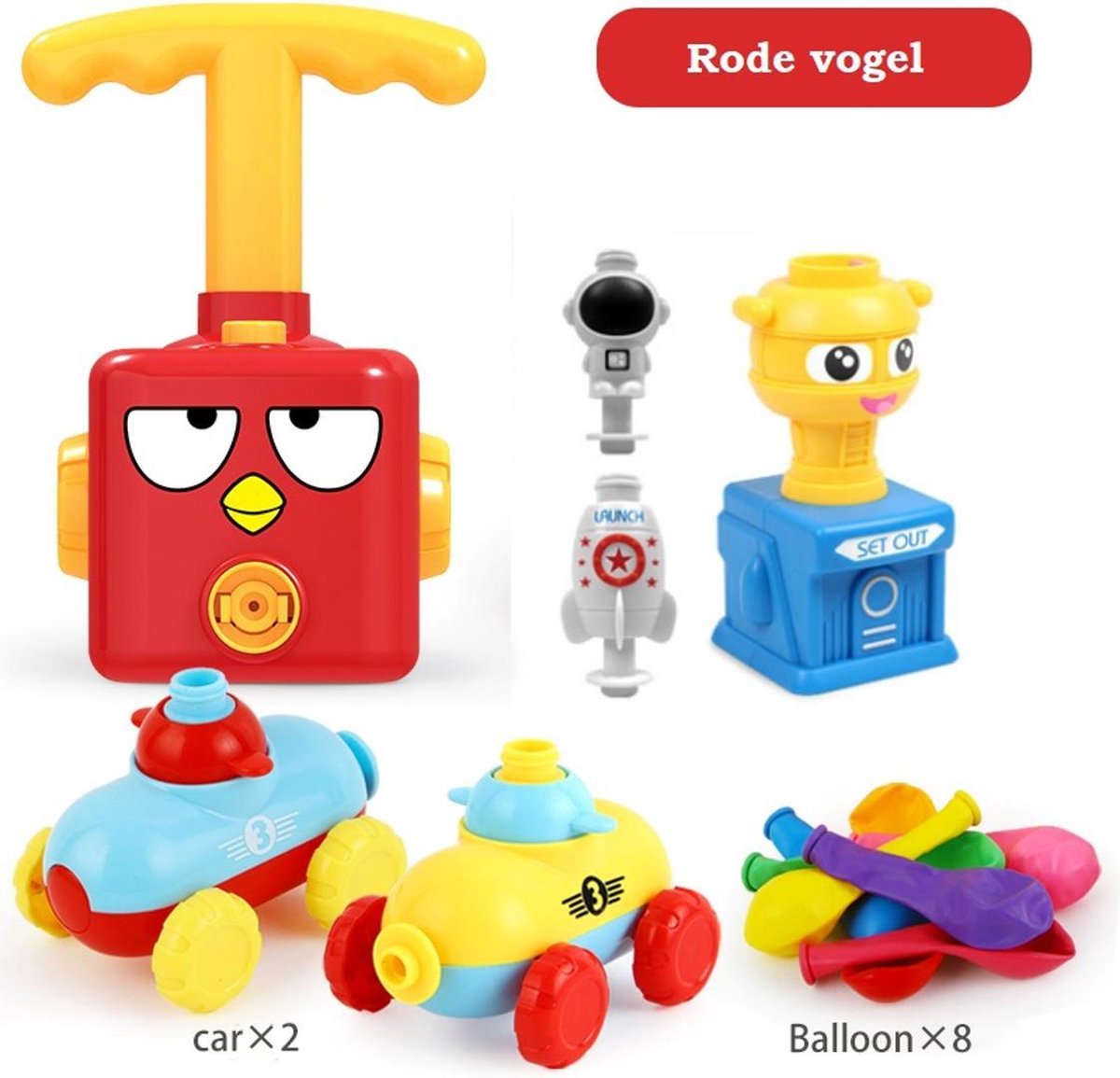 B-Joy Zelfrijdende auto Balloon car "Nu met Extra Ruimteschip" Ballon auto - Interactieve auto Speelgoed Kleuter Peuter Cadeau Kinderen| Rode Vogel