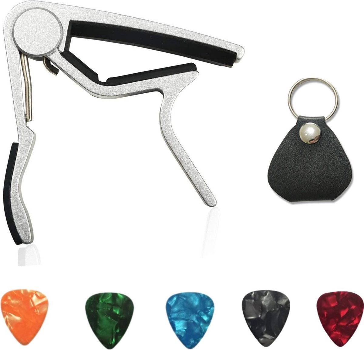 Capo / Gitaarklem / Capo Snaren / Akoestisch / Gitaar accessoires / Elektrisch / Gitaar / Plectrum / Plectrum houder / Capo Gitaar set Grijs