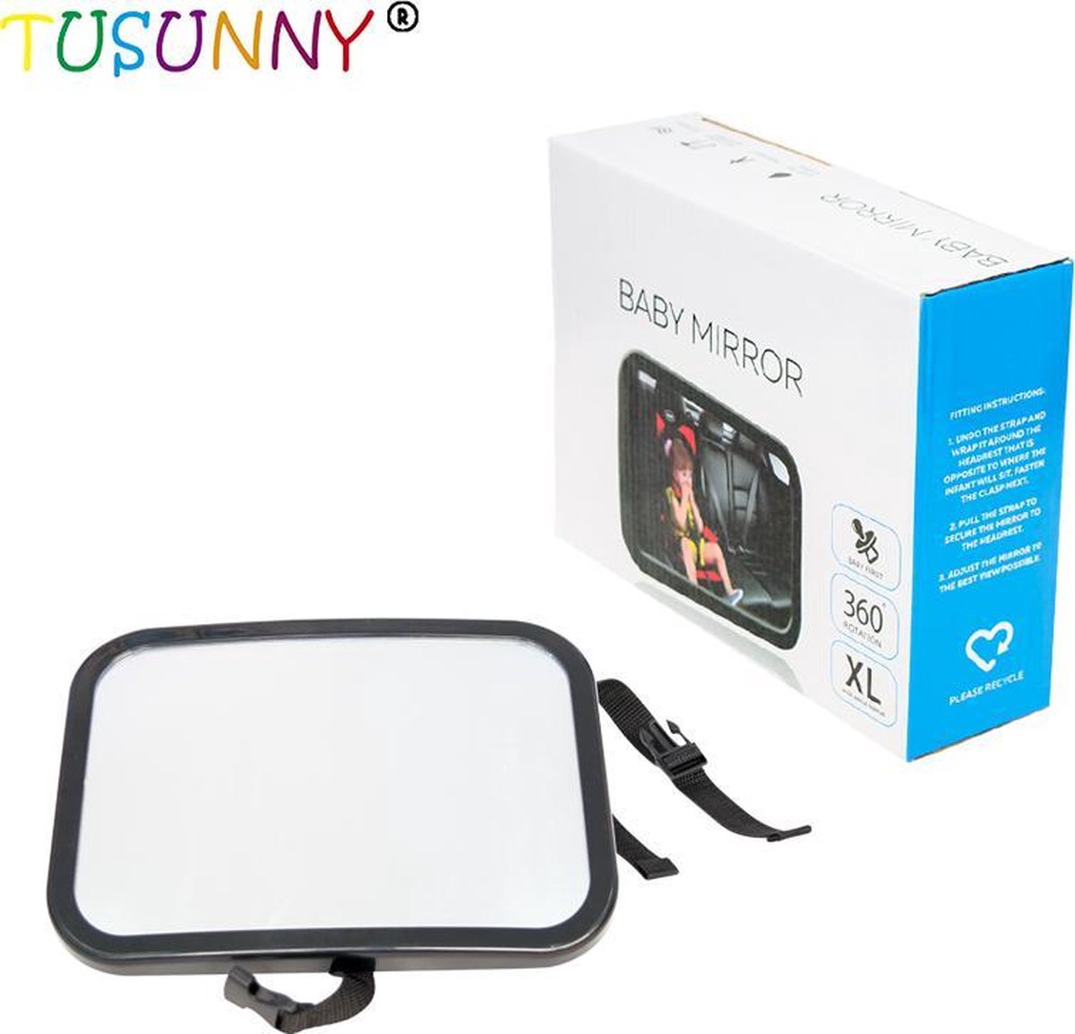 Tusunny - Baby auto spiegel xl - auto car mirror - kind en baby veiligheid- spiegel - auto accessoire - achterbankspiegel - verstelbare spiegel - groot spiegel