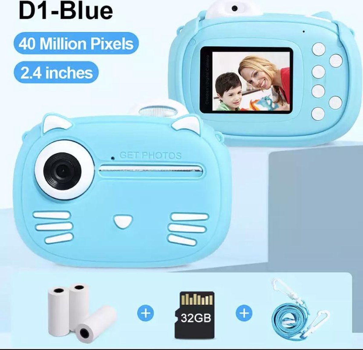 (NEW 2021) 4 in1 Digitale kindercamera 40MP HD Dual Lens 1080P HD Video / Instant Print / Siliconen Hoes - Blauw