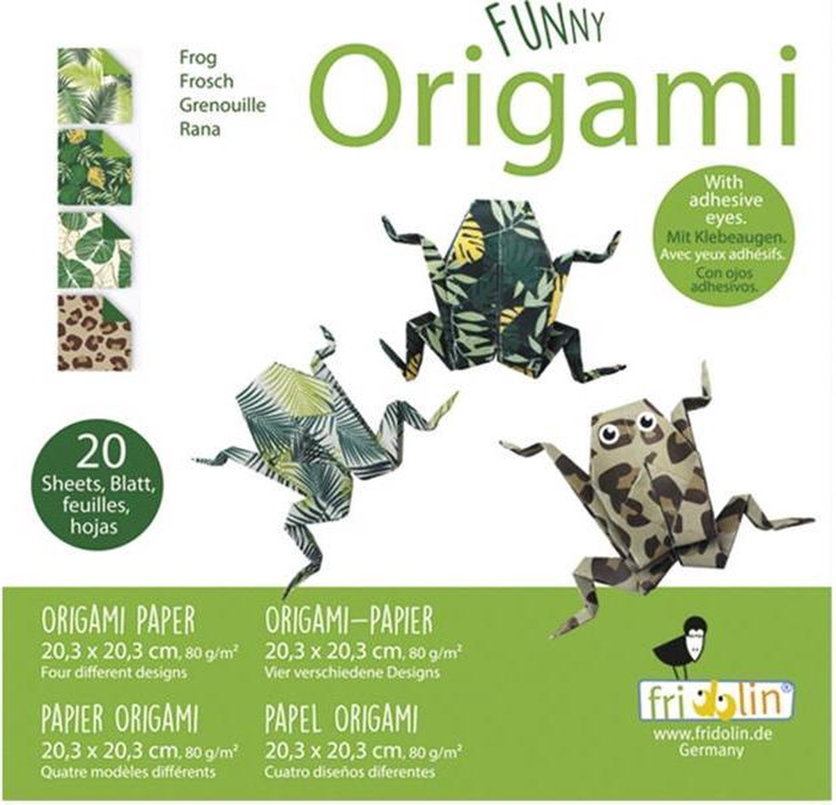 Fridolin Origami Kikker Vouwen 20 X 20 Cm 20 Stuks Multicolor