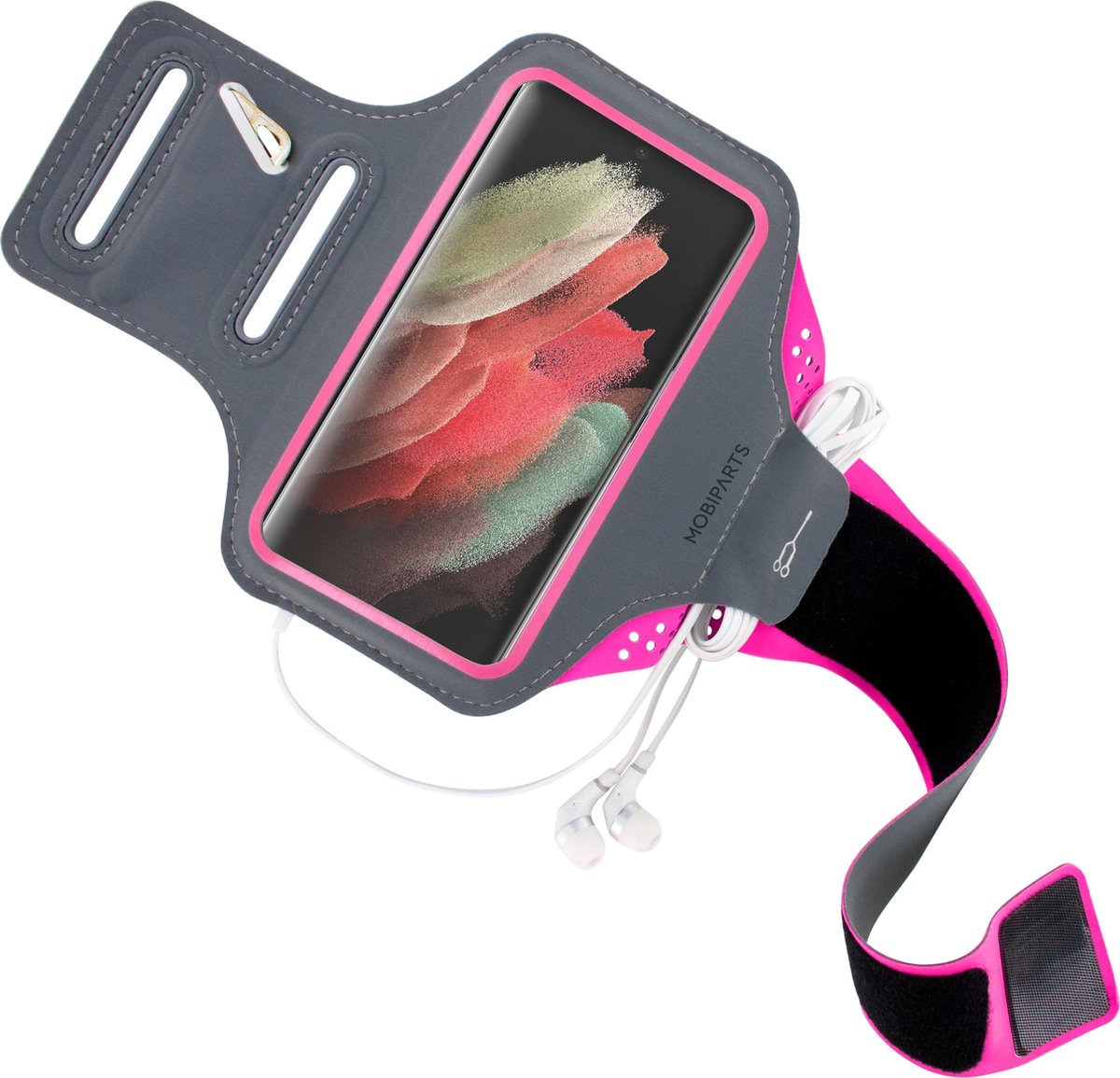 Mobiparts Comfort Fit Sport Armband Samsung Galaxy S21 Ultra Neon Pink