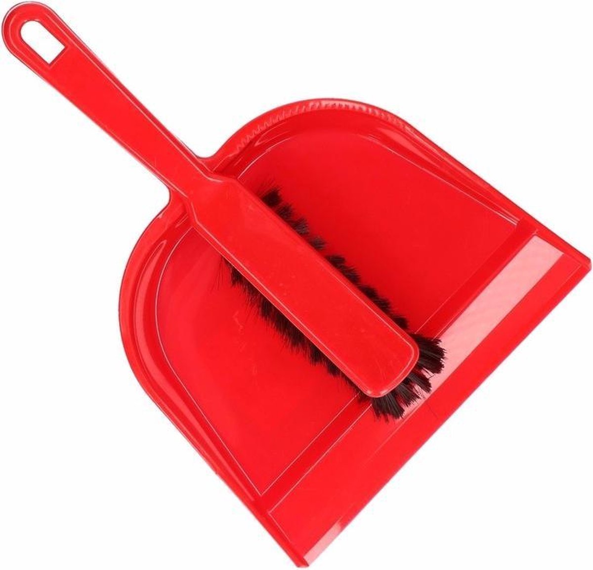Plastic stoffer en blik rood