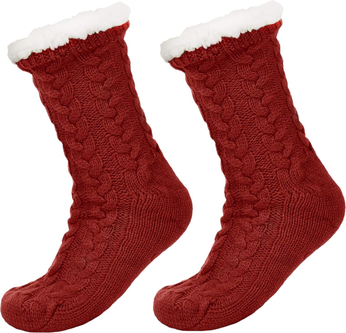 JAXY Huissokken - Huissokken Dames en Heren - Verwarmde sokken - Anti Slip Sokken - Fleece Sokken - Dikke Sokken - Fluffy Sokken - Slofsokken - Warme Sokken - Bedsokken - Gevoerde Sokken - Winter Sokken - Rood