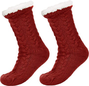 JAXY Huissokken - Huissokken Dames en Heren - Verwarmde sokken - Anti Slip Sokken - Fleece Sokken - Dikke Sokken - Fluffy Sokken - Slofsokken - Warme Sokken - Bedsokken - Gevoerde Sokken - Winter Sokken - Rood