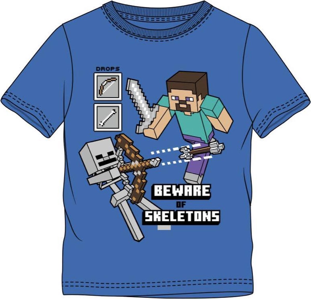 Minecraft t-shirt korte mouw - blauw - maat 116 / 6 jaar