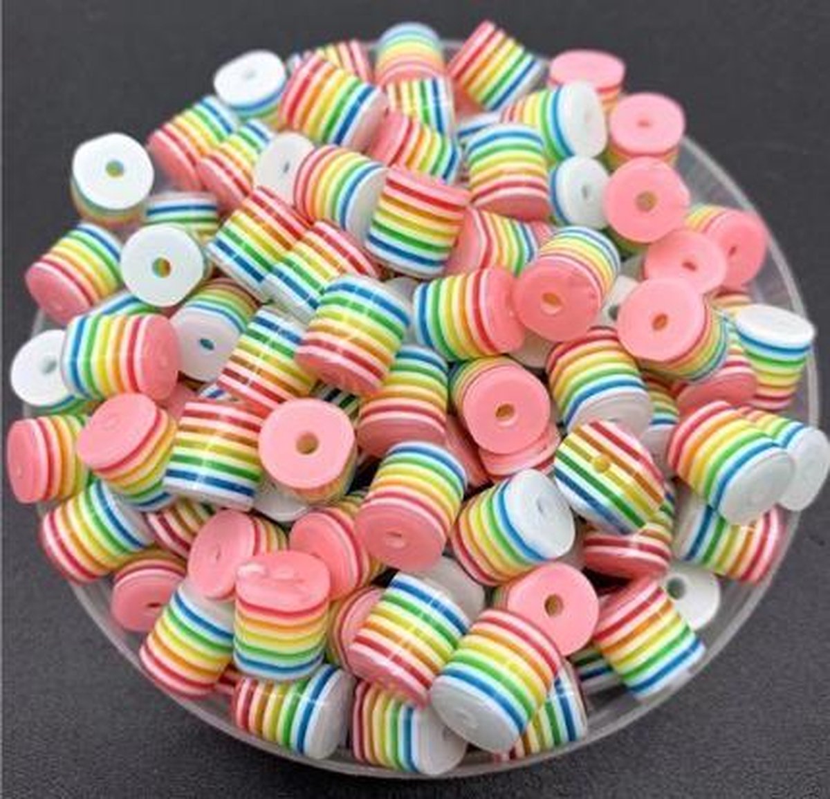 30x Acryl Kralen Regenboog Langwerpig - 9 mm