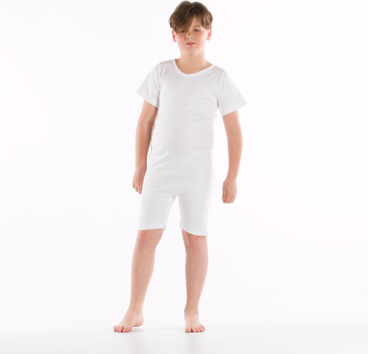 Kinderbody ritssluiting rug en kruis | Korte pijpen | Wit | 104