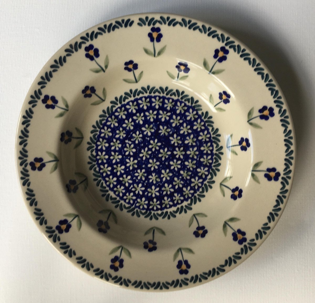Bunzlau soep bord blauw blauwe bloem