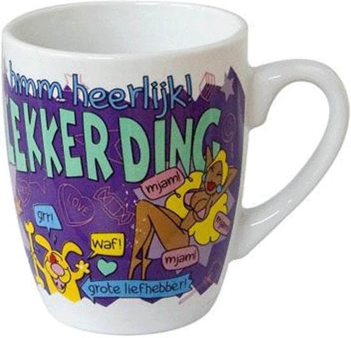 Mok - Cartoon Mok - Heerlijk lekker ding - Gevuld met een snoepmix - In cadeauverpakking met gekleurd krullint