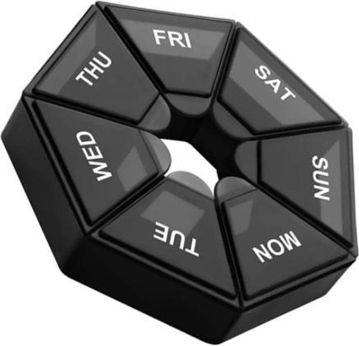 FSW-Products - Pillendoos - Rond - 7 Dagen - Medicijnen - Bewaardoos - Zwart - Pillendoosje - Pillen organizer - Opbergdoos voor pillen