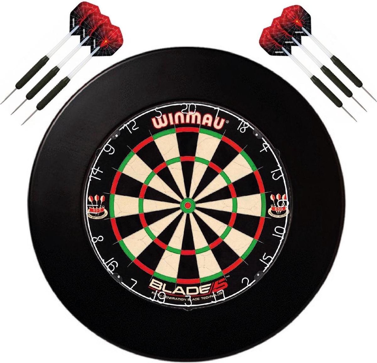 Winmau set - Winmau Blade 5 - dartbord - plus surround ring zwart - plus 2 sets - dartpijlen