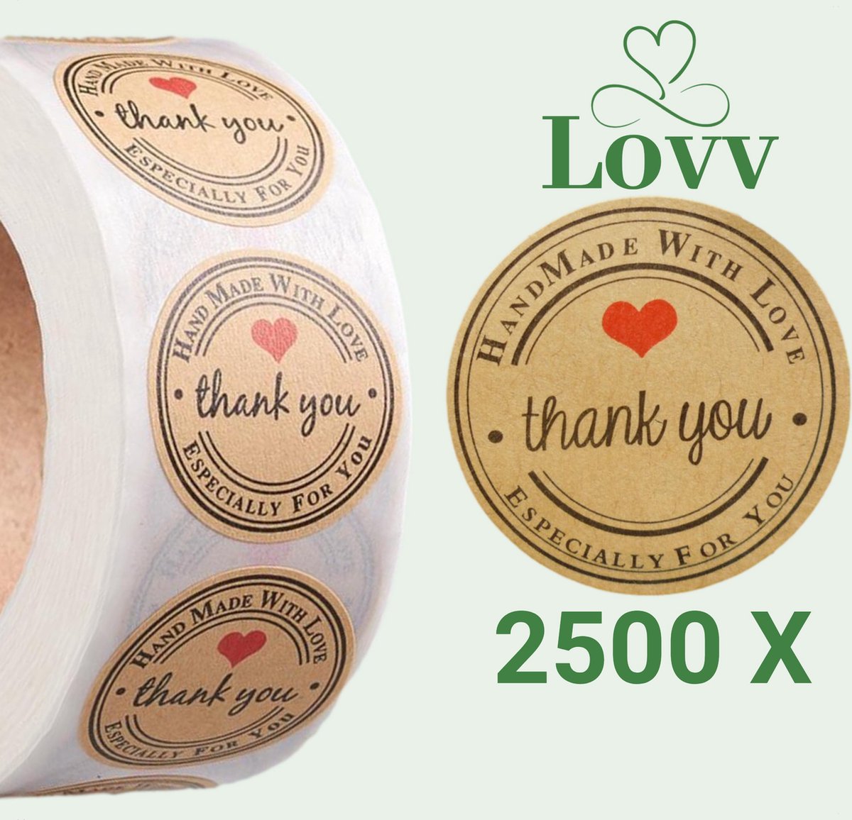 5 Rollen Stickers-Handmade With Love- Sluitstickers-5 x 500 stuks Stickers op rol