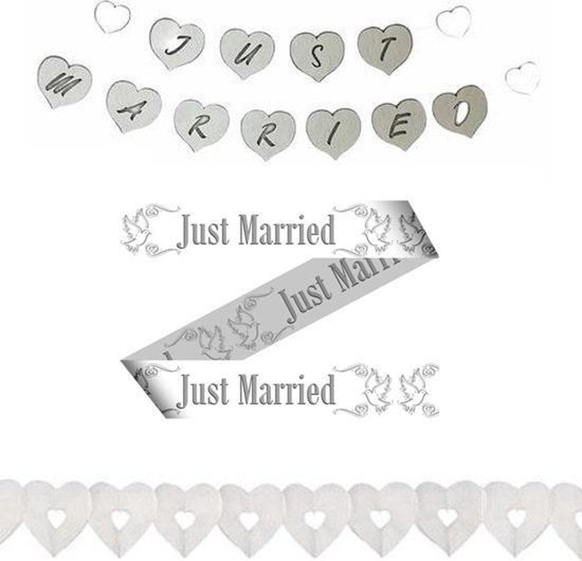 JUST MARRIED PARTY! | Just Married | Ballonnen | Slinger | Liefde | Hartjes | Bruiloft | Trouwen |Huwelijk