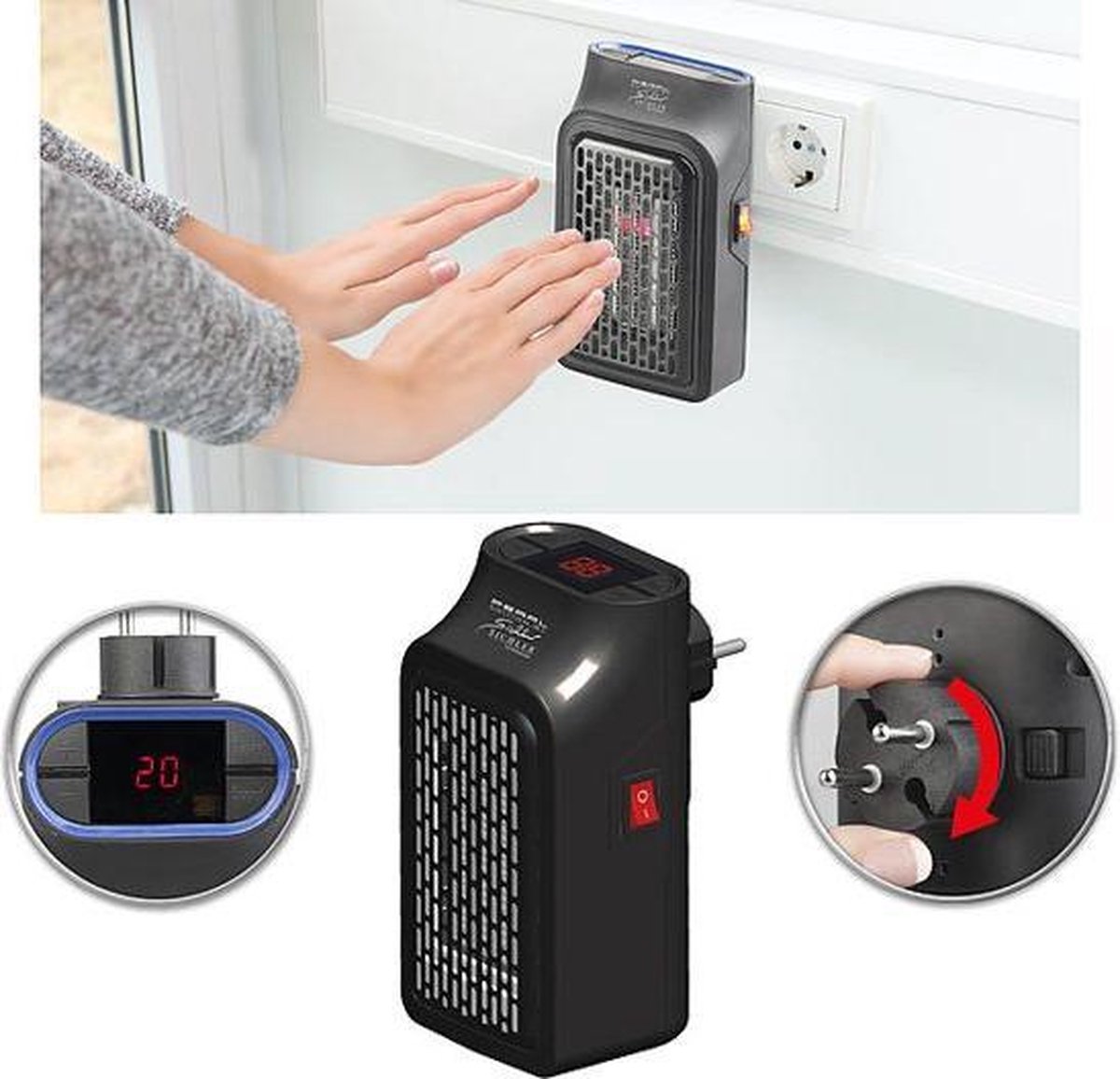 Stopcontact kacheltje / Plug-in heater 500W + timer & afstandsbediening | Camper & Caravan
