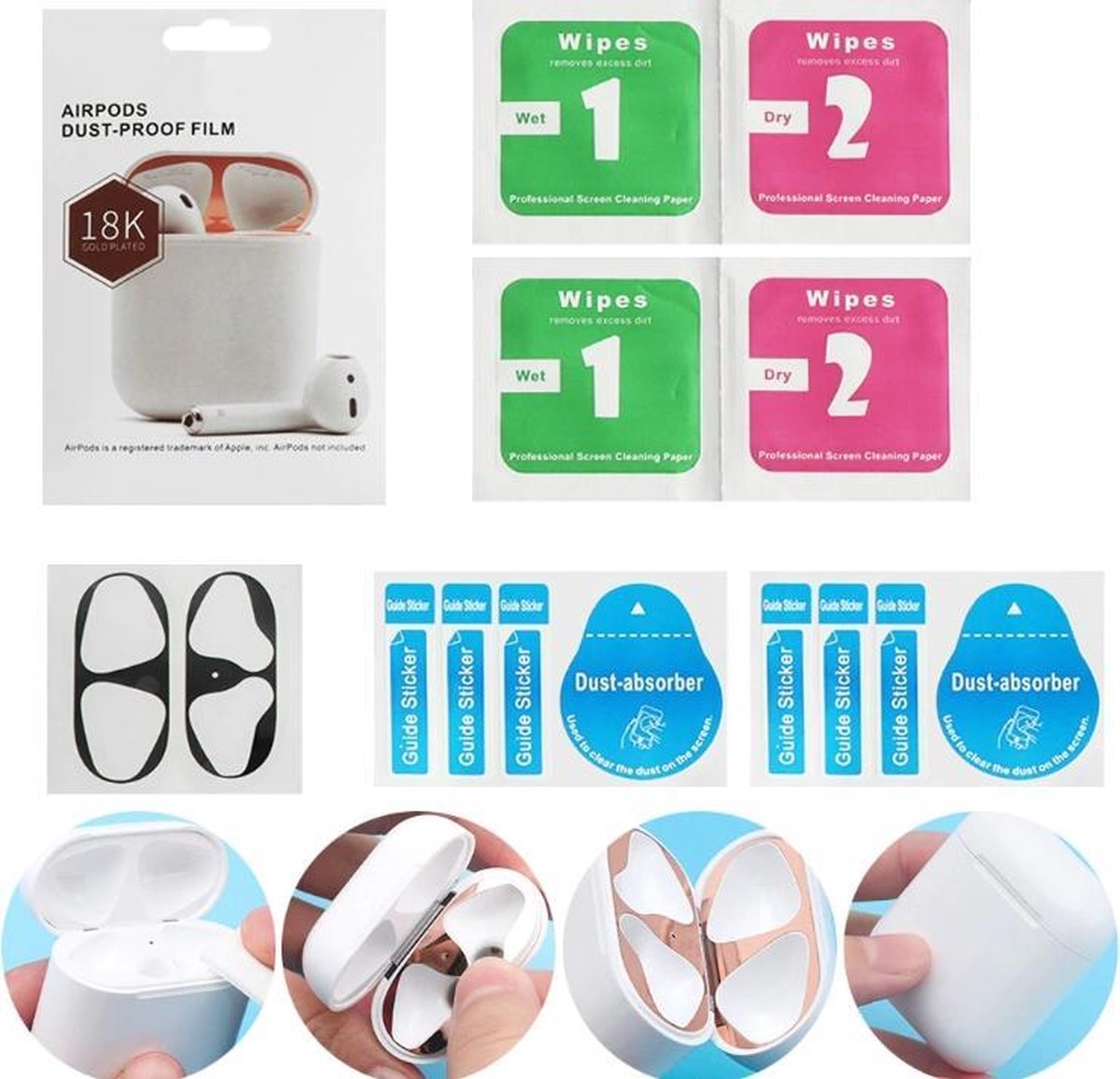 Metalen sticker geschikt voor Airpods - Accessoire voor Airpods - Anti magnetisch stof - Vuil bescherming - Zilver set van 2 stuks