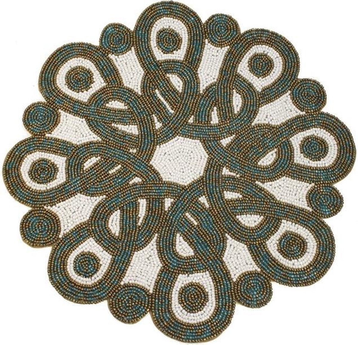 3x Placemat met kralen goudkleurig/blauw/wit Ø36cm