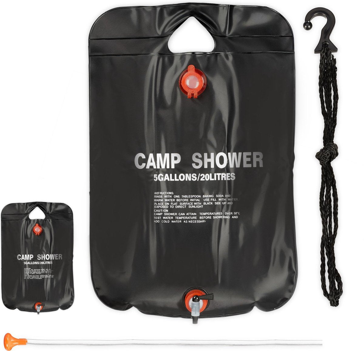 relaxdays 2x camping douche 20 liter - solar buiten douche - tuindouche - vouwbaar - zwart
