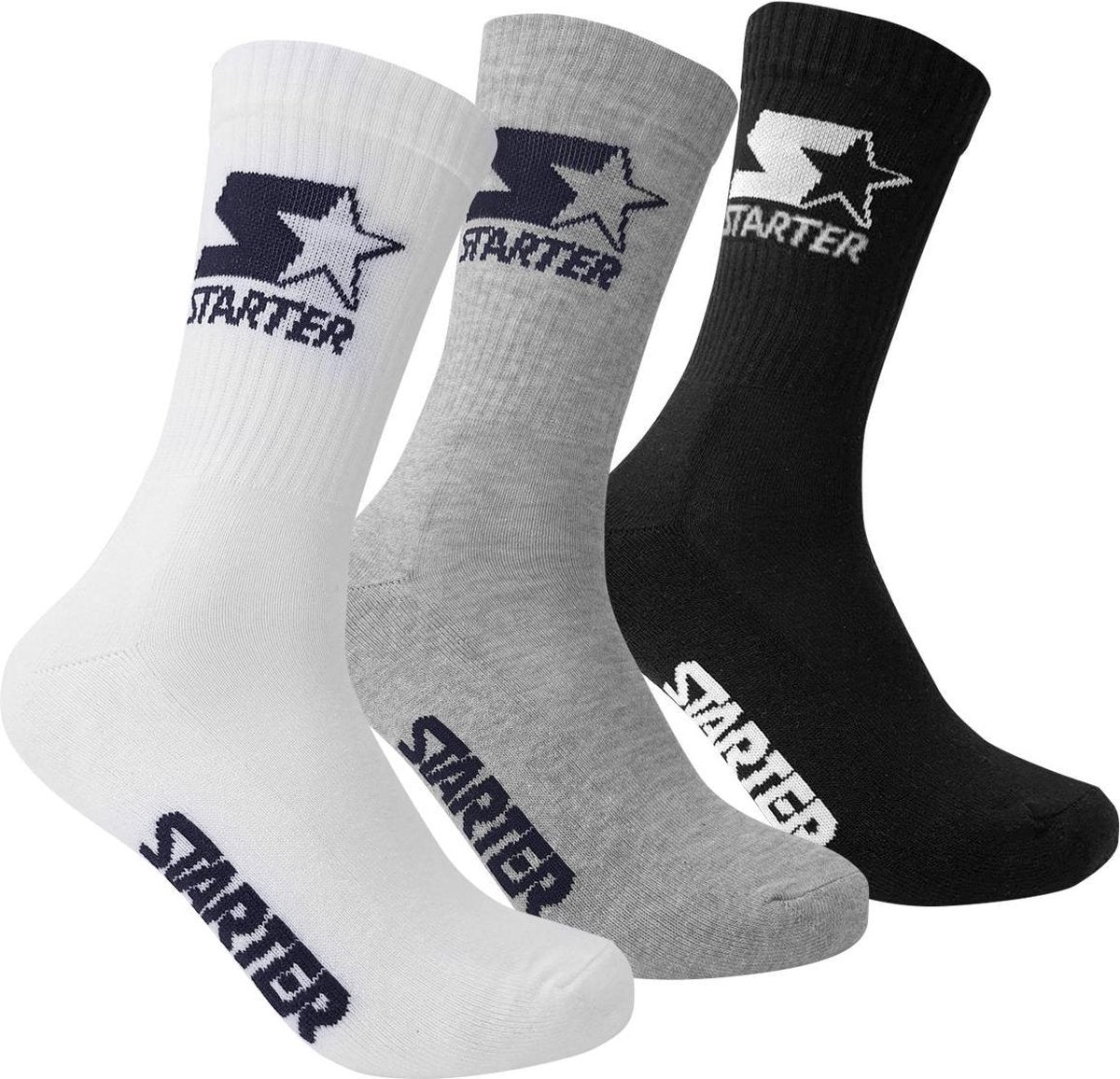 Starter 3-Pack Sportsokken - Grijs/Wit/Zwart - Heren Sokken - maat  43 - 46