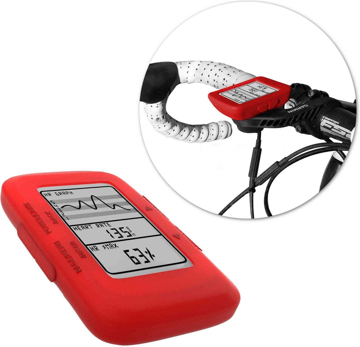 Tuff-Luv Silicone Gel bescherm hoes voor Garmin Edge 500 / 200 en screen protector- Rood