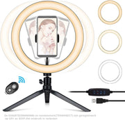 Ringlamp met Statief - 20 cm / 8 inch - 3 kleurmodi en 10 helderheid - USB-voeding - Dimbaar licht - voor make-up