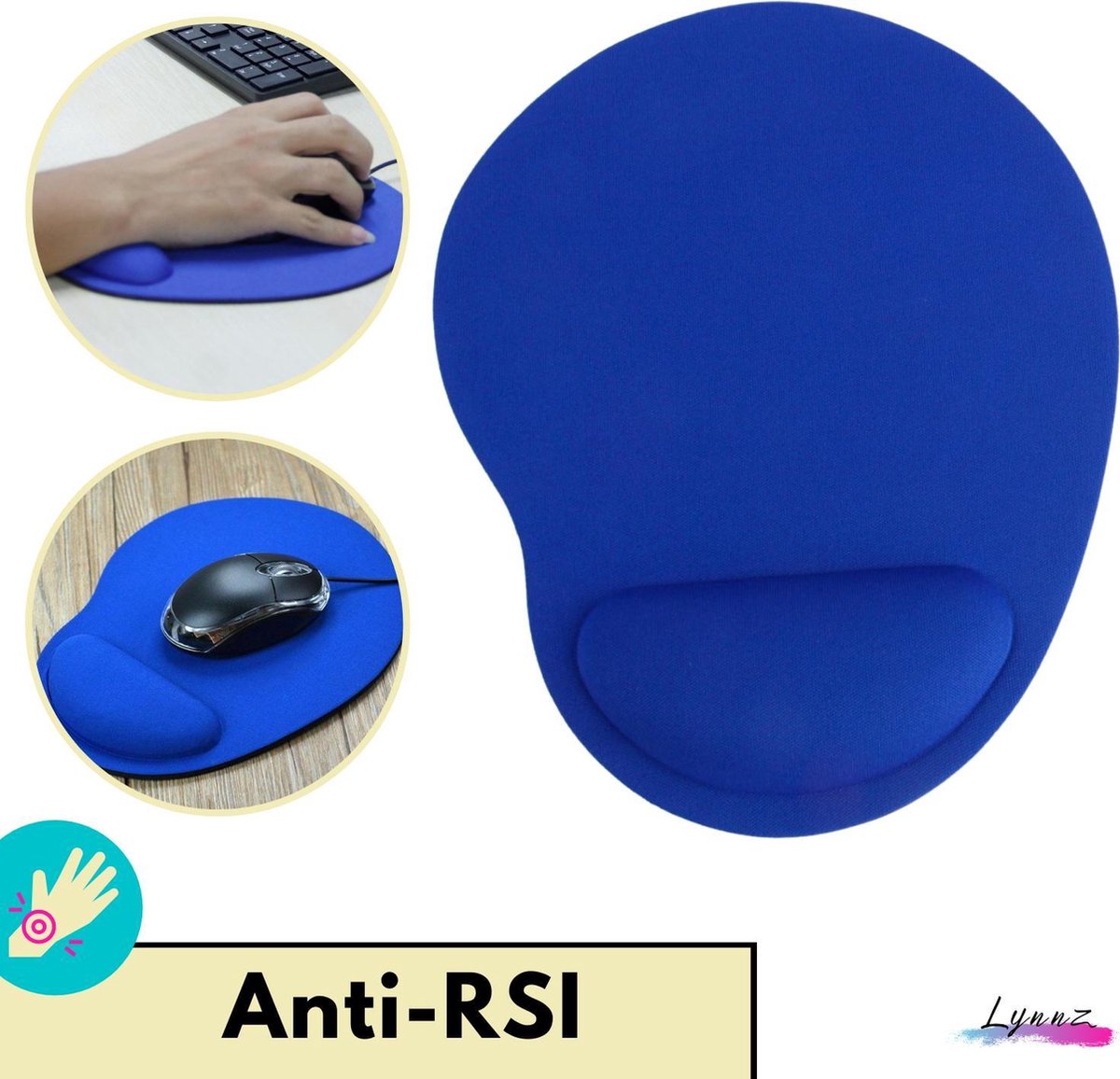 Lynnz® Muismat met polssteun ergonomisch blauw 2021 | gel - anti RSI - ergonomische muismat - muis - muismatten - rechtshandig - gaming - kantoor