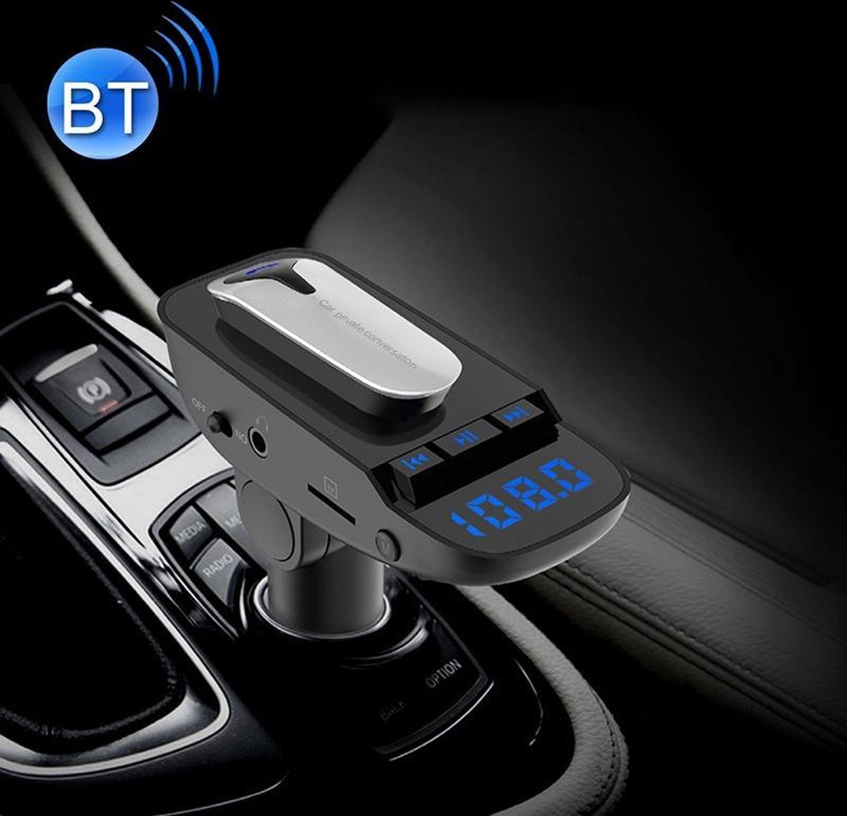 ER9 2-in-1 Handsfree bellen Carkit Draadloze Bluetooth-headset Dubbele USB-oplader FM-zender MP3-muziekspeler