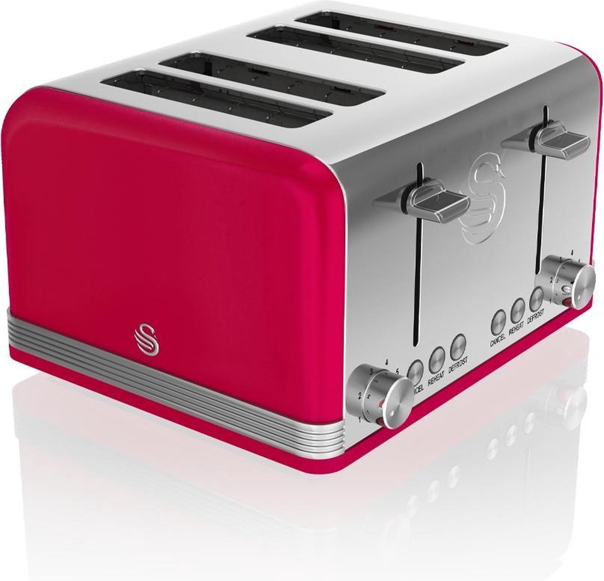 Swan Broodrooster Retro Rood 4 Sneden