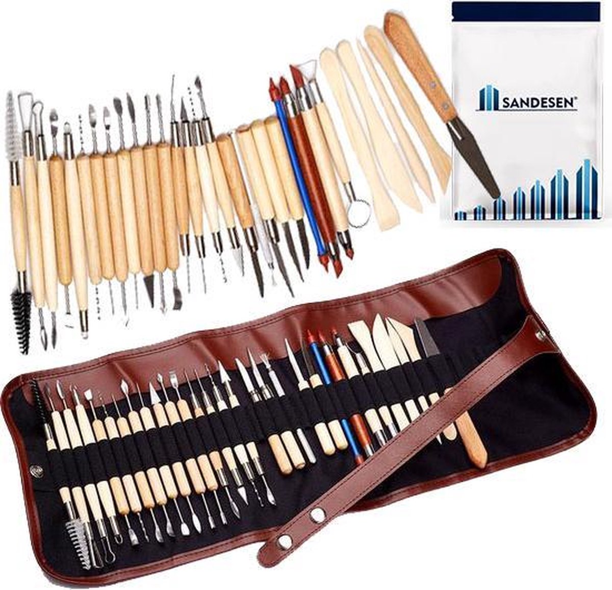 Set van 30 verschillende klei-beeldhouwgereedschap