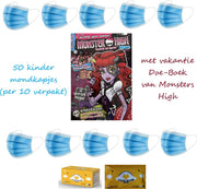 Kinder Wegwerp Mondkapjes | Met Monsters High Vakantie Doe-Boek | Blauw | 50 Stuks | Per 10 verpakt | 14.5 x 9 CM | CE Goedgekeurd
