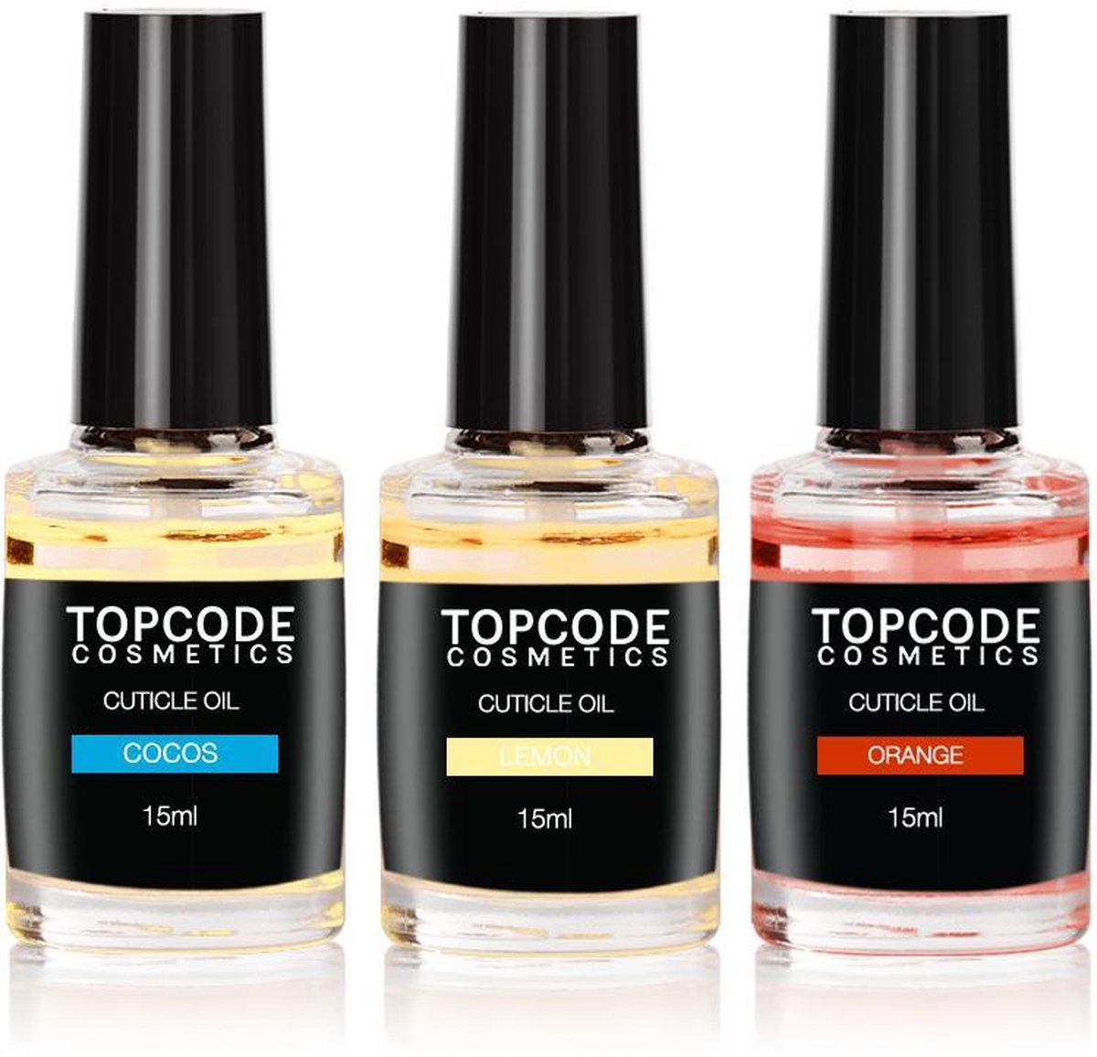 TOPCODE Cosmetics - 3x Nagelriemolie - cocos - citroen - sinaasappel - 15ml - Cuticle oil