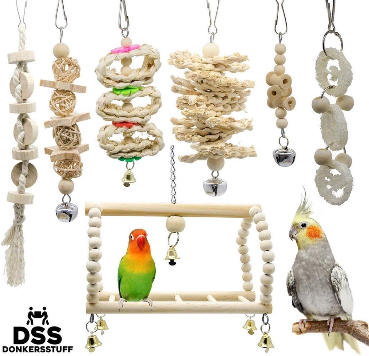 Donkersstuff - Vogelspeelgoed - Parkieten Speelgoed - Vogelspeelgoed Parkiet - Vogelkooi Decoratie - 7 stuks