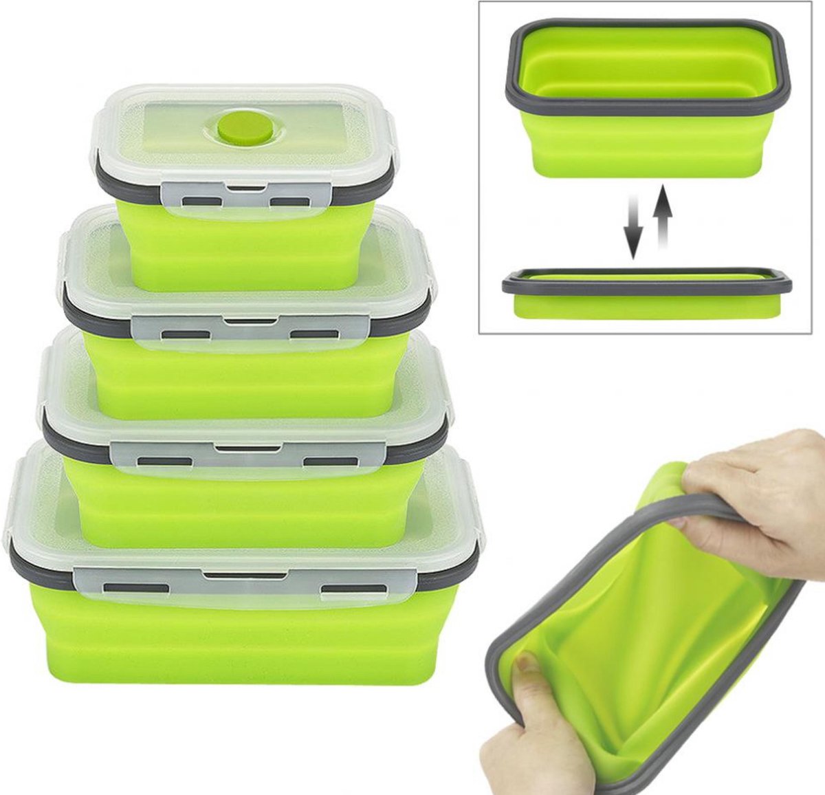 HMerch™ - Opvouwbare Broodtrommels - Set van 4 - Lunchboxen Opvouwbaar - Brooddoos voor kinderen / volwassenen - Lunchtrommel - Groen