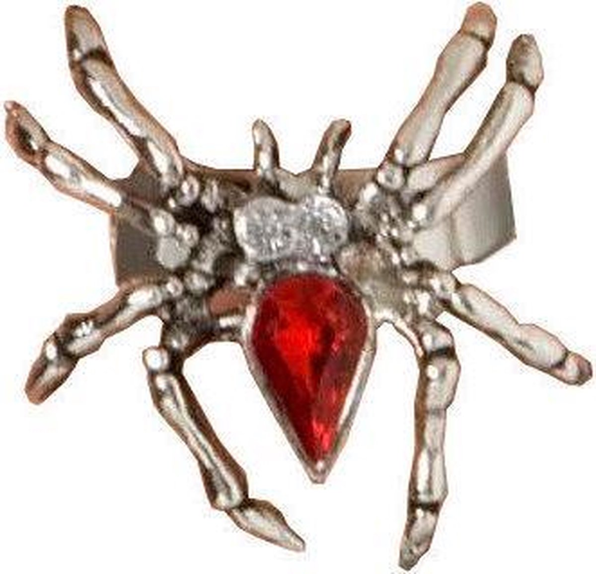 Spinnen ring met rood strass - Verkleedattribuut