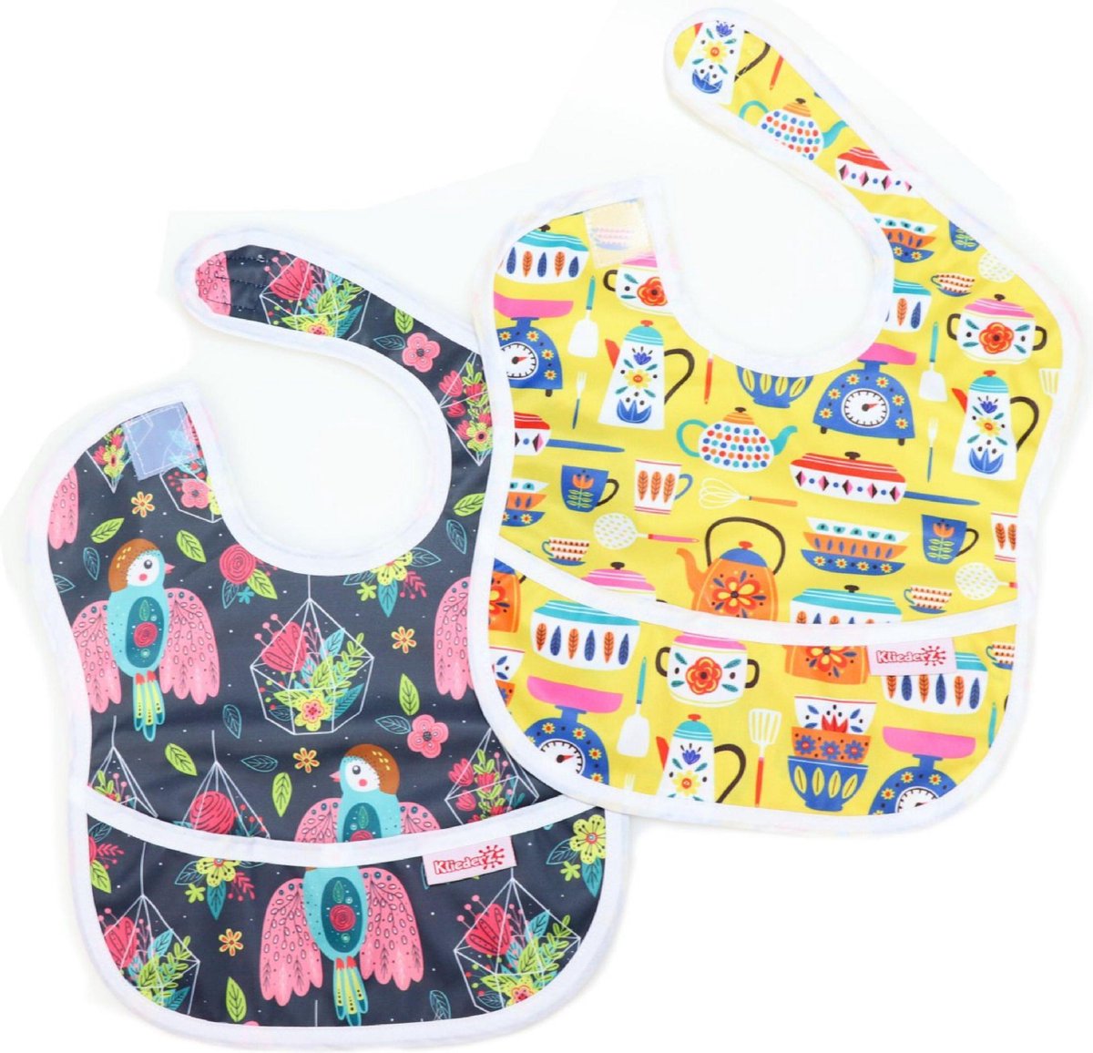 KliederZ baby eetslabbetje met opvangbakje | set 2 stuks slabber meisje | Vogelvrij & Theetijd | FP01