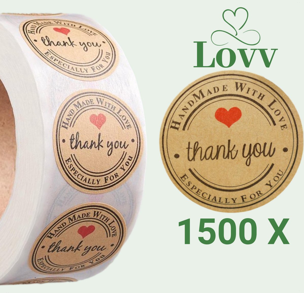 3 Rollen Stickers-Handmade With Love- Sluitstickers-3 x 500 stuks Stickers op rol