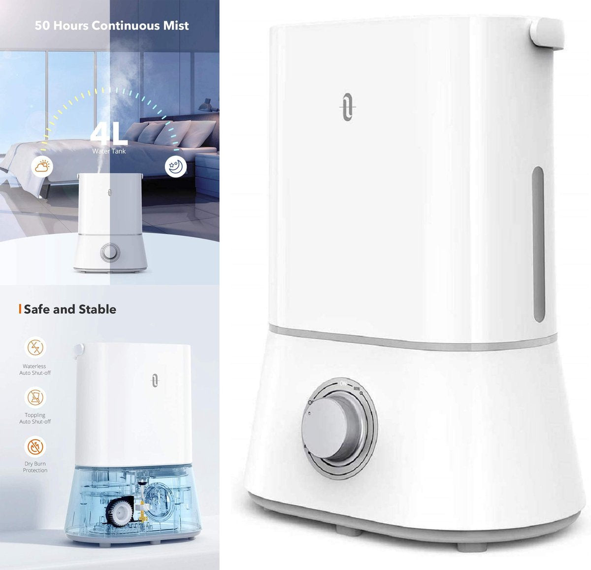 TaoTronics TT-AH024  Ultrasone luchtbevochtiger - 4 liter  watertank - voor ruimte van 20-40 m²