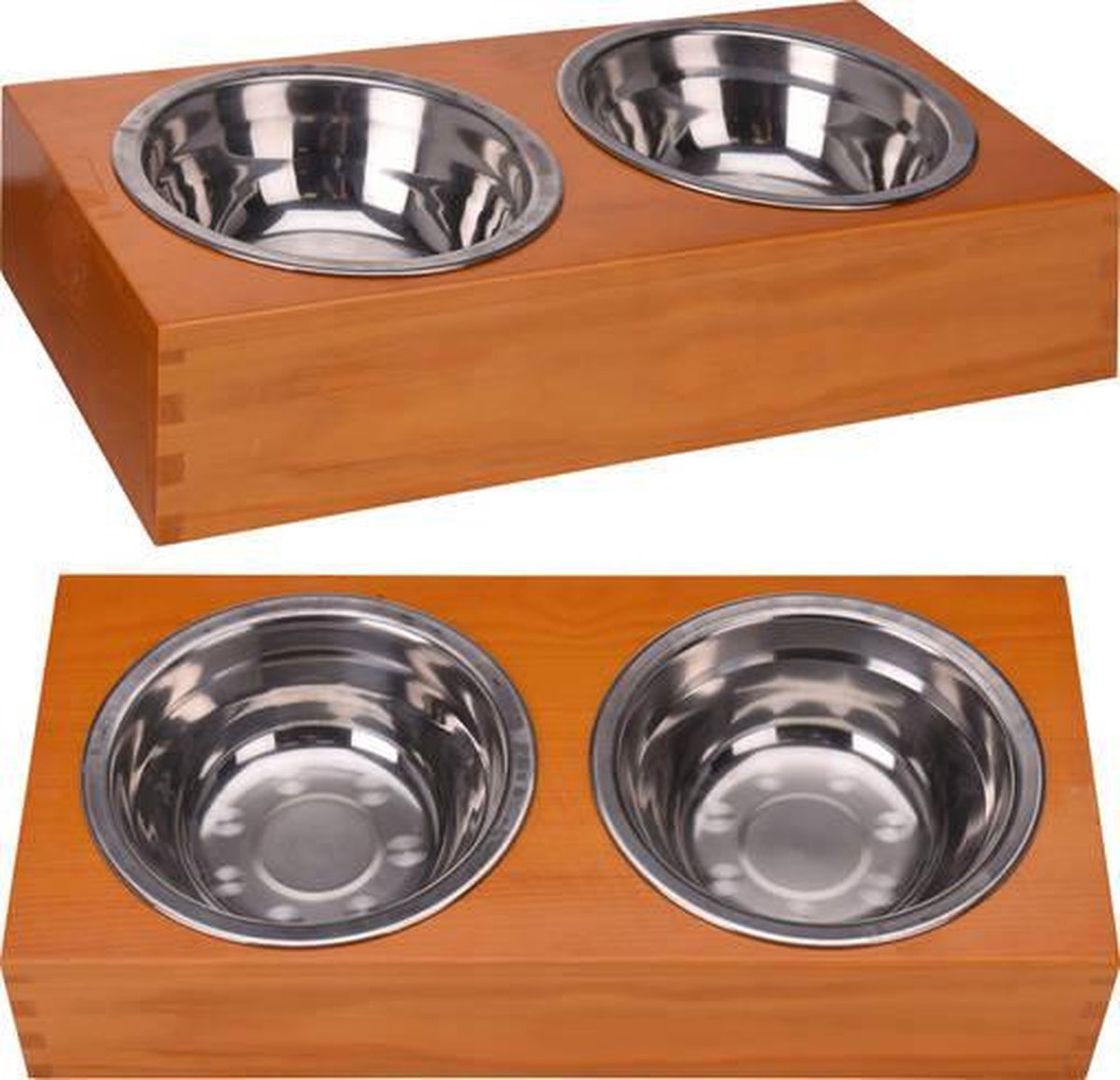 RelaxPets - Dierenvoerbak - Voerbak - Drinkbak - RVS - Hout - 30x14x6 cm