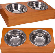 RelaxPets - Dierenvoerbak - Voerbak - Drinkbak - RVS - Hout - 30x14x6 cm