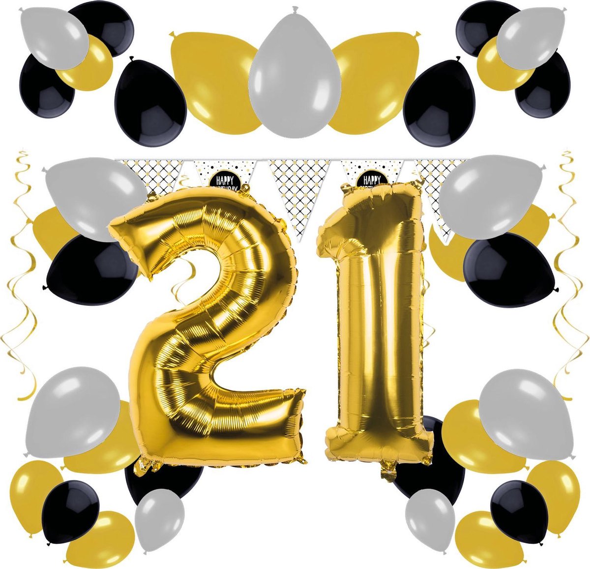 e-Carnavalskleding.nl Feestversiering pakket 21 jaar | Versiering 21e verjaardag | 21 jaar feestversiering pakket compleet | Leuk pakket met feestartikelen voor de 21e verjaardag Medium