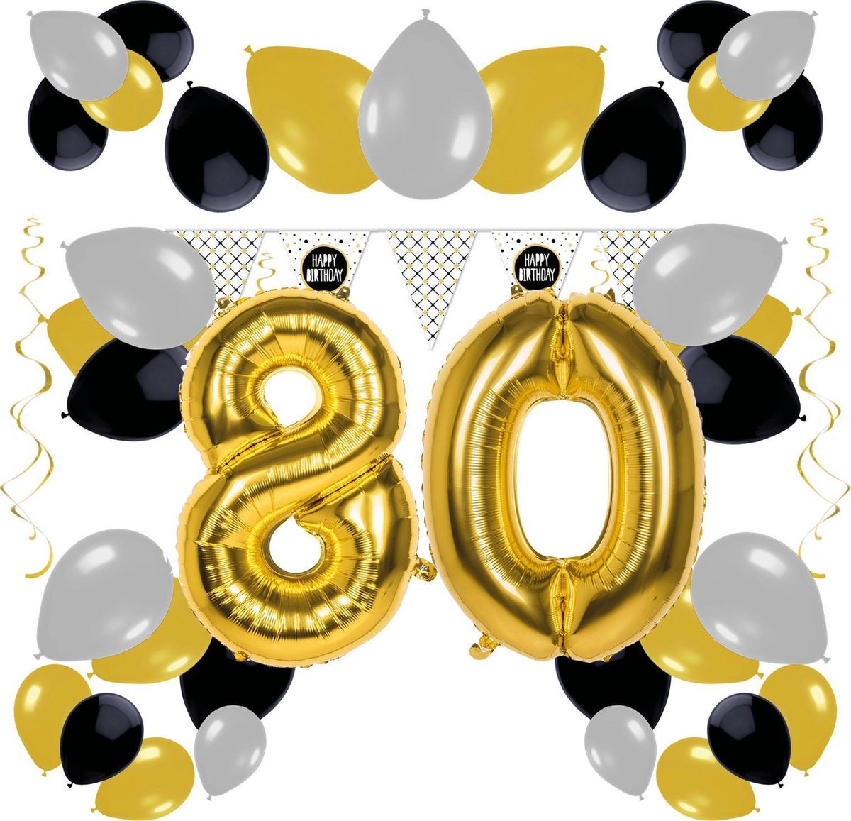 e-Carnavalskleding.nl Feestversiering pakket 80 jaar | Versiering 80e verjaardag | 80 jaar feestversiering pakket compleet | Leuk pakket met feestartikelen voor de 80e verjaardag Medium