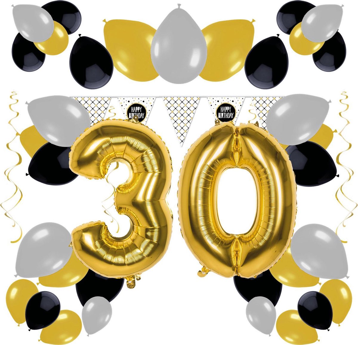 e-Carnavalskleding.nl Feestversiering pakket 30 jaar | Versiering 30e verjaardag | 30 jaar feestversiering pakket compleet | Leuk pakket met feestartikelen voor de 30e verjaardag Medium