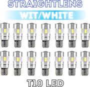 14x T10 Led Canbus HQ Super White Straightlens standlicht - interieurverlichting - nummerplaatverlichting