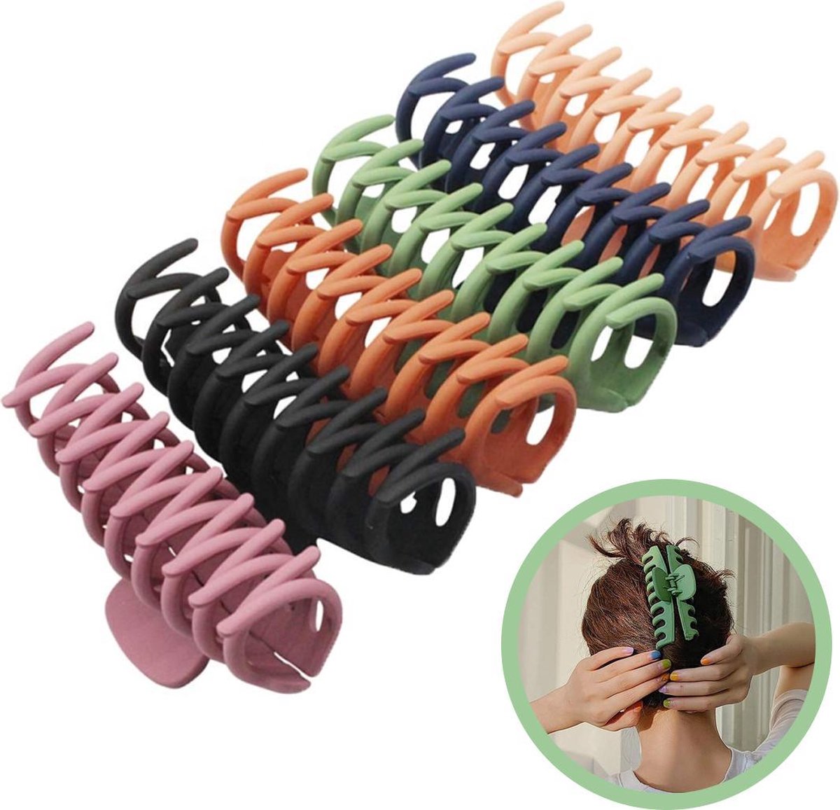 JOLTIA - Haarklemmen - 6 Pack - Haarspeld - Haarklem Groot - Grote Haarclip - Haarklauw - Afdeelkemmen - Modieus - Dames - Zwart - Olijf Groen - Beige - Roze - Blauw - Oranje