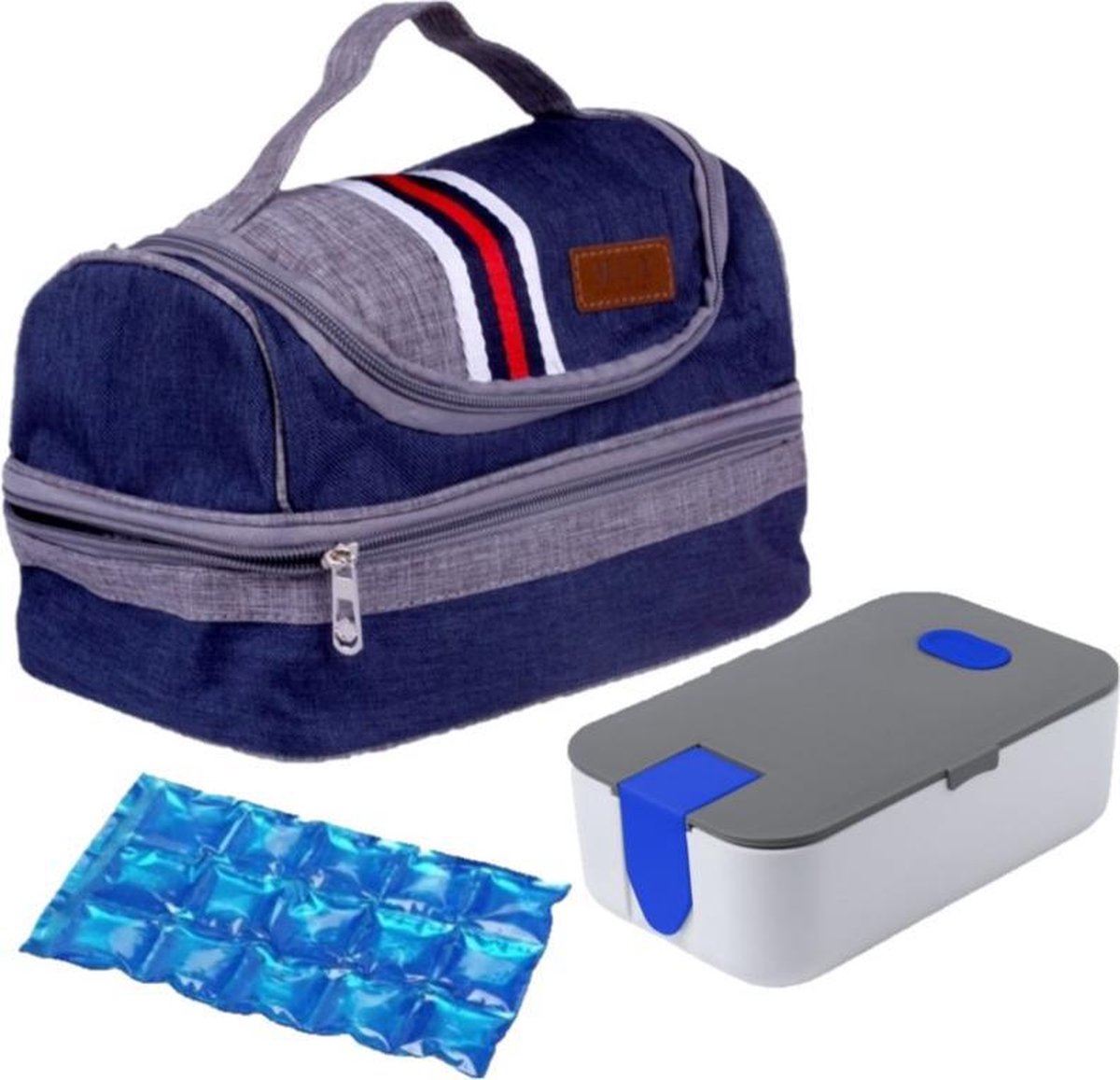 Kleine koeltas voor lunch blauw met lunchtrommel en flexibel koelelement 5.4 liter