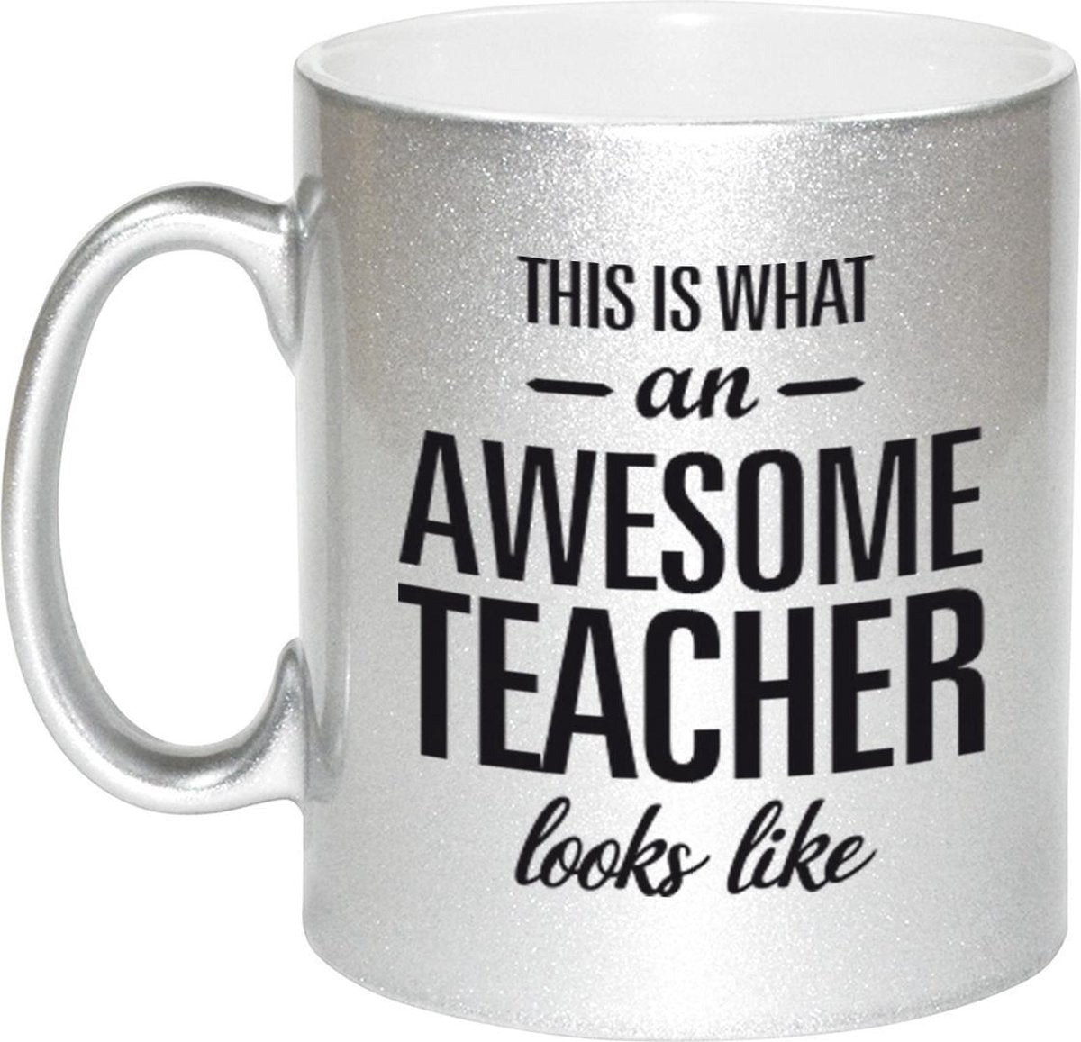 Awesome teacher cadeau zilveren mok / beker voor juf / meester 330 ml
