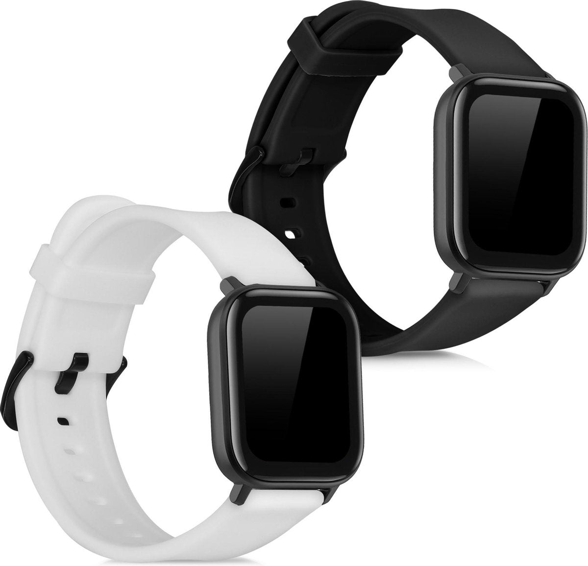 kwmobile 2x horlogeband voor Huami Amazfit GTS / GTS 2 / GTS 2e - siliconen band voor fitnesstracker - zwart / wit