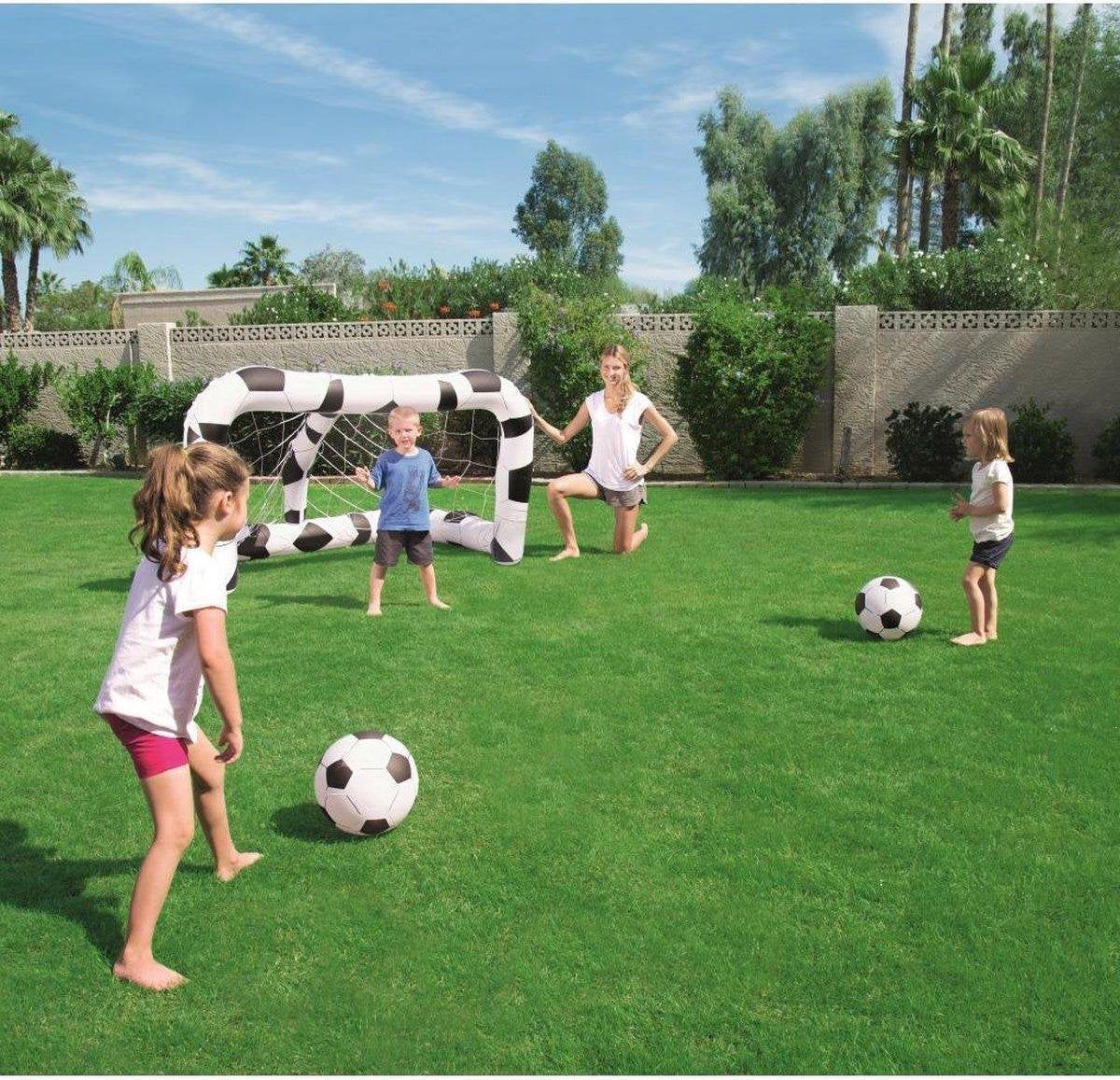 Opblaasbaar Doel + 2 Voetballen Wit/Zwart